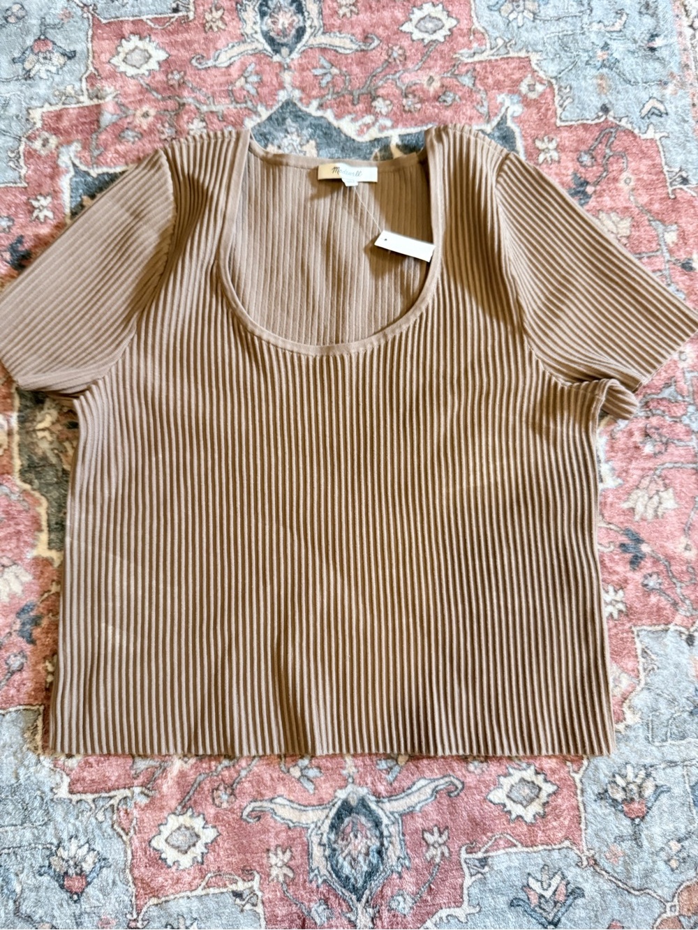 Madewell Ribbed Scoop Short Sleeve Top - Taupe Brown
